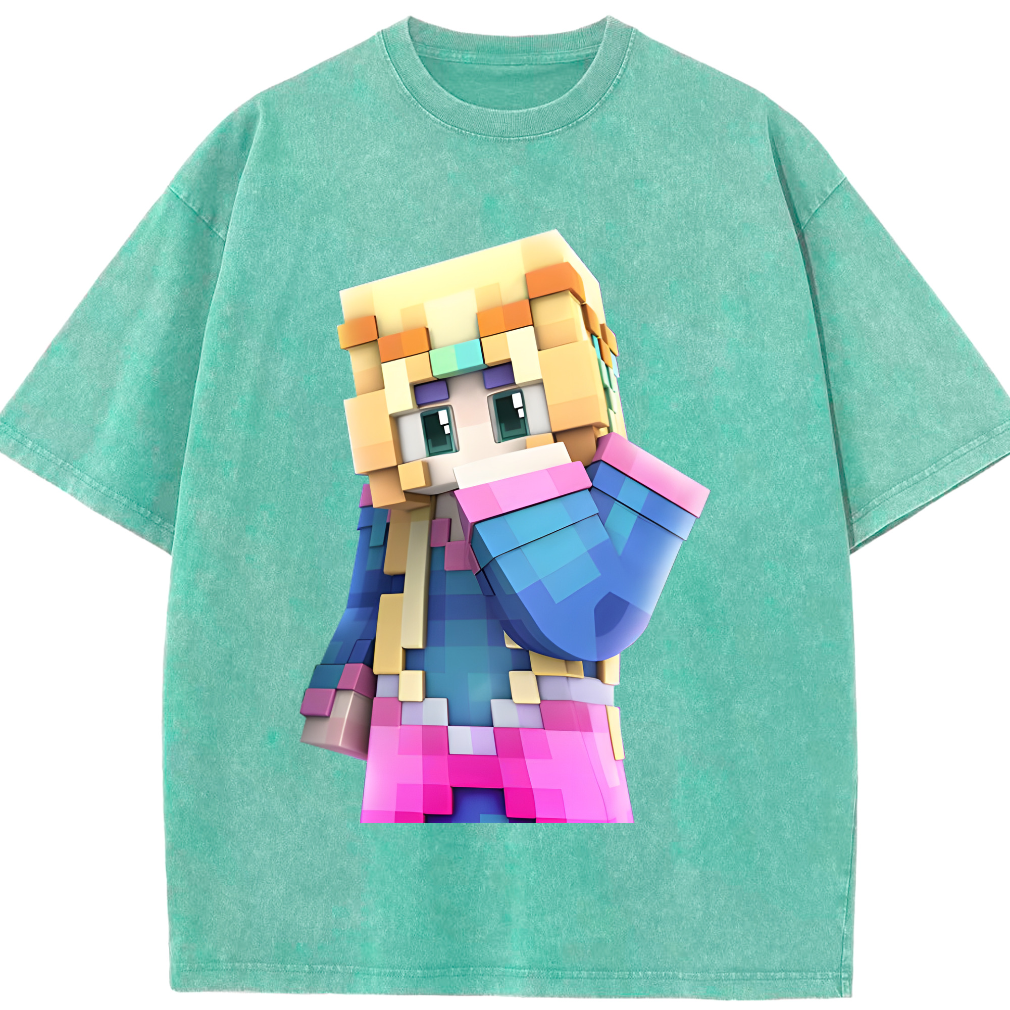 （画像用） マインクラフト ブロックの世界 Minecraft MC Block world 綿100% ヴィンテージ風 半袖Tシャツ（フロントプリント）